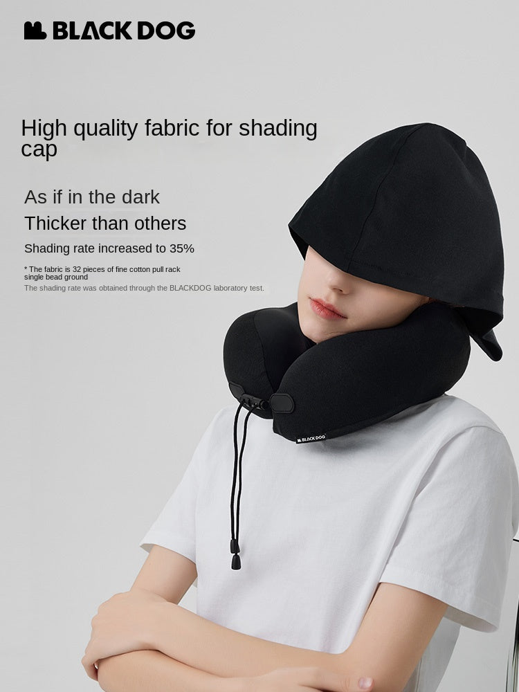 BLACKDOG by Naturehike SNAIL U-Shaped Hooded Memory Foam Black Travel Pillow Comfortable Snug Fit 360° Wrap Design Portable Neck Support Hood Head Cover Headrest with Storage Bag Black Dog Nature Hike