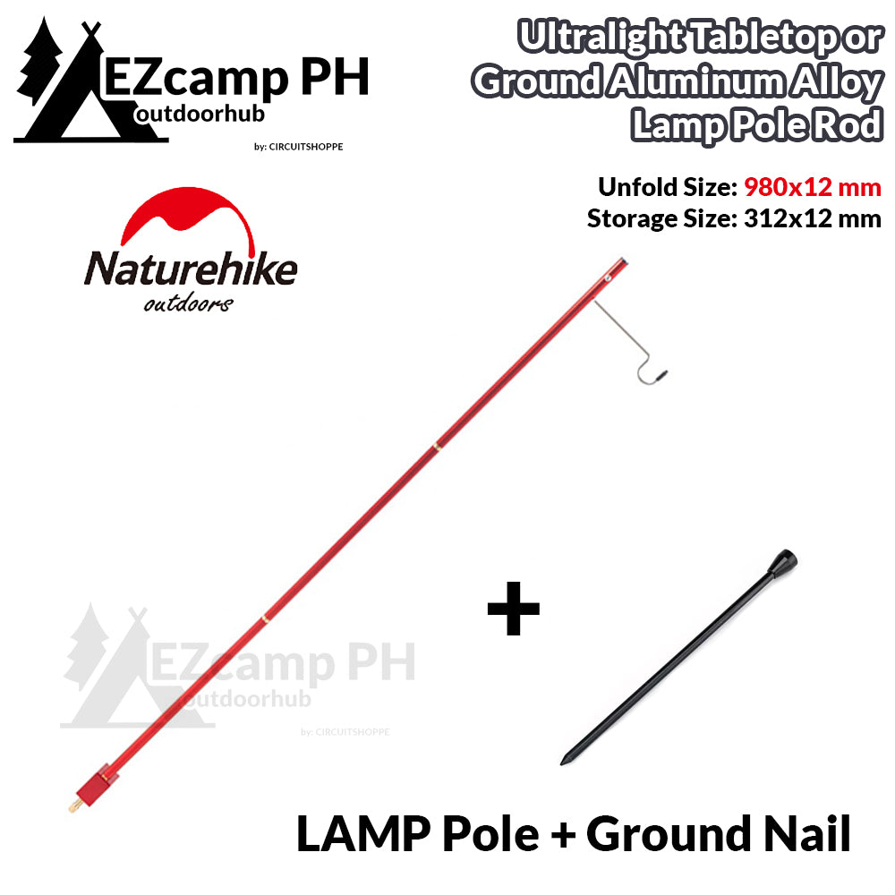 Naturehike Small Lamp Pole Outdoor Camping Aluminum Alloy Ultra Lightweight Camp Portable Foldable Lantern Post Holder Gas LED Light Rod Stick Tabletop Bracket or with Ground Nail Folding Stand Nature Hike