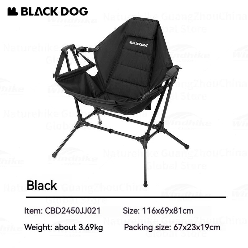 BLACKDOG Folding Black Rocking Swing Chair with Pillow 160° Portable Adjustable Lying Leisure Recliner 150kg Max Load Camping Hiking Picnic Beach Travel Chair 7075 Aluminum Heavy Duty Original Black Dog