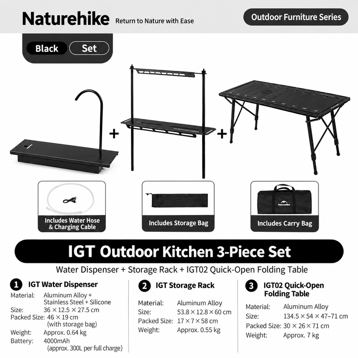 Naturehike IGT 02 Folding Camping Table Adjustable Height Modular IGT Outdoor Picnic Table Rack