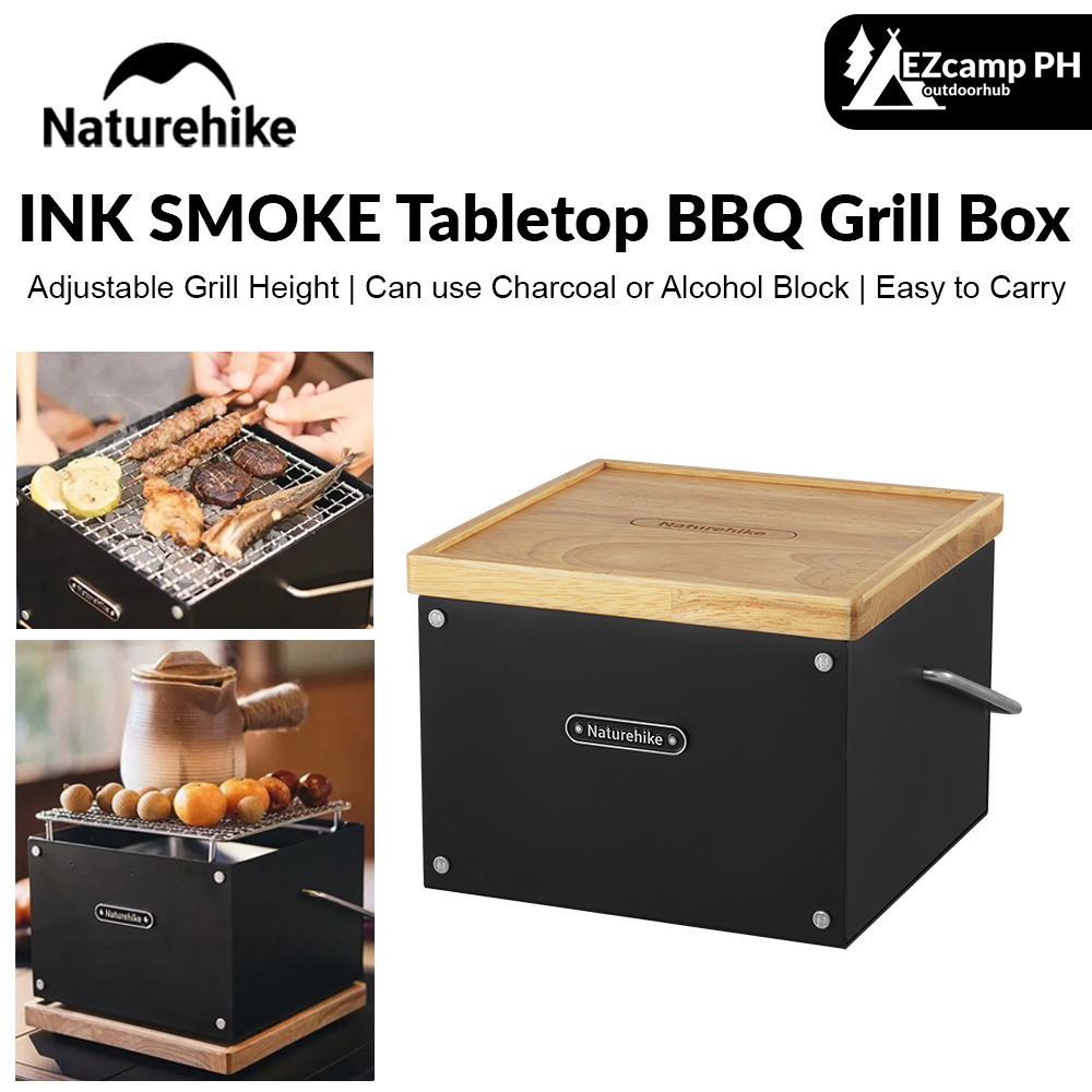 Naturehike INK SMOKE Tabletop Grill Box Portable BBQ Desktop Charcoal Alcohol Burner Stove Stainless Steel Foldable Easy to Carry Outdoor Camping Picnic Cooking Barbecue Griller Set Nature Hike