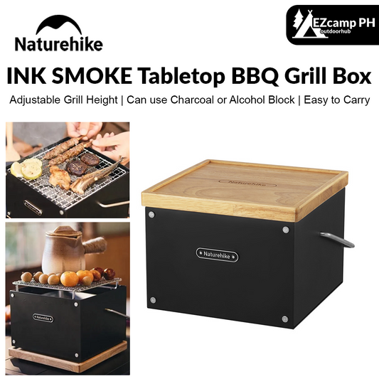 Naturehike INK SMOKE Tabletop Grill Box Portable BBQ Desktop Charcoal Alcohol Burner Stove Stainless Steel Foldable Easy to Carry Outdoor Camping Picnic Cooking Barbecue Griller Set Nature Hike