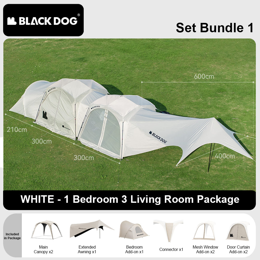 BLACKDOG by Naturehike DOME SKY Automatic Multiple Setting Canopy Tent Unlimited Connection Bedroom Awning Living Area Waterproof Outdoor Camping Vinyl Coated UPF100+ UV Sun Protection Black White Fast Build 4-12 Person Large Space Heavy Duty Shelter