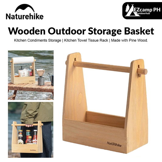 Naturehike Outdoor Wooden Storage Basket Camping Bbq Picnic Ultralight 0.7Kg Kitchen Equipment Paper Towel Tissue Condiments Rack Shelf Seasoning Sauce Box Sundry Storage Tableware Accessories Nature Hike