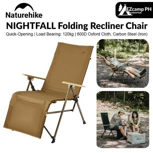 Naturehike NIGHTFALL Folding Recliner Chair Adjustable Backrest Portable Leisure  Lounger Camping Outdoor Hiking Fishing Beach Travel Armchair Footrest Heavy Duty Original Nature Hike