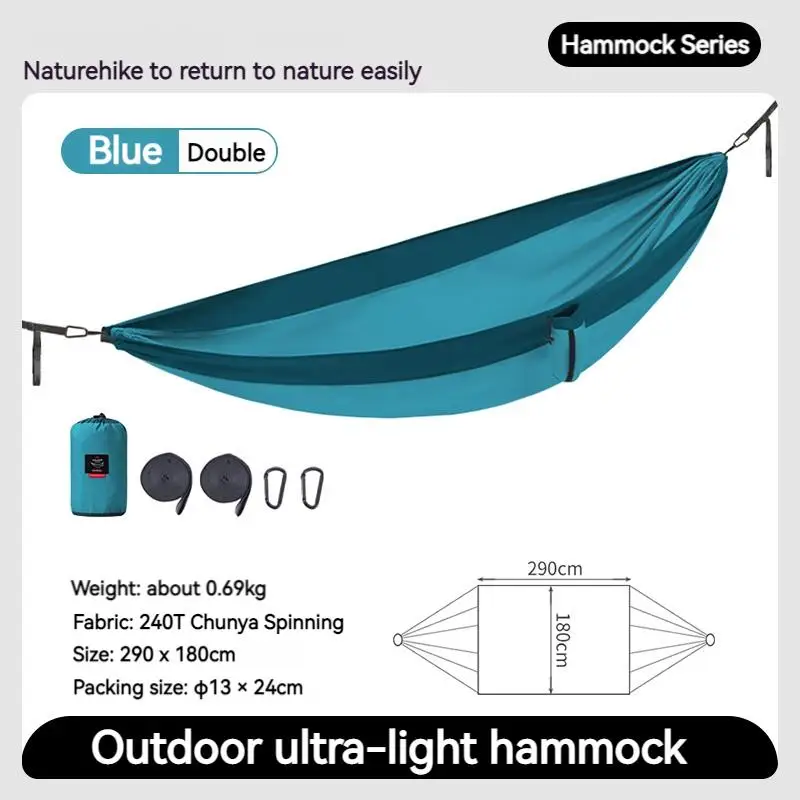 Naturehike LONE BOAT Ultralight Swing Hammock Series Upgraded 1 and 2 Person Adult & Children Tree Hanging Bed Camping 180kg Max Load 240T Nylon