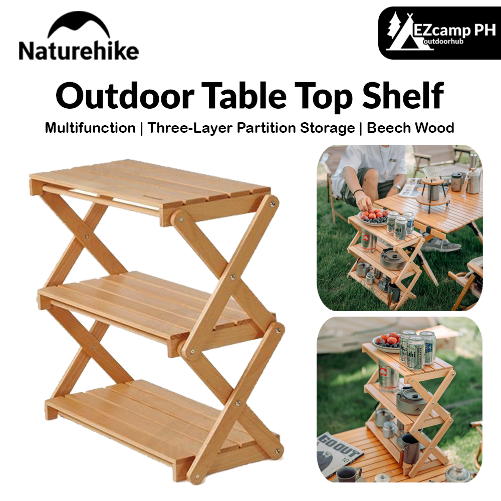 Naturehike Outdoor Table Top Shelf Portable Ultralight Camping Desktop Shelf Folding Table Storage Tabletop Shelves Picnic 3-Layers Shelf Table Camp Tools