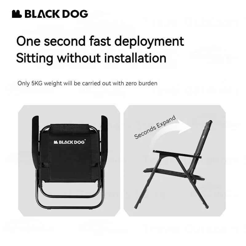 BLACKDOG Black Foldable Camping Chair Portable Ultralight Single Folding Seat Stool Upgraded Oxford Steel 120kg Max Load High Back Support Armchair