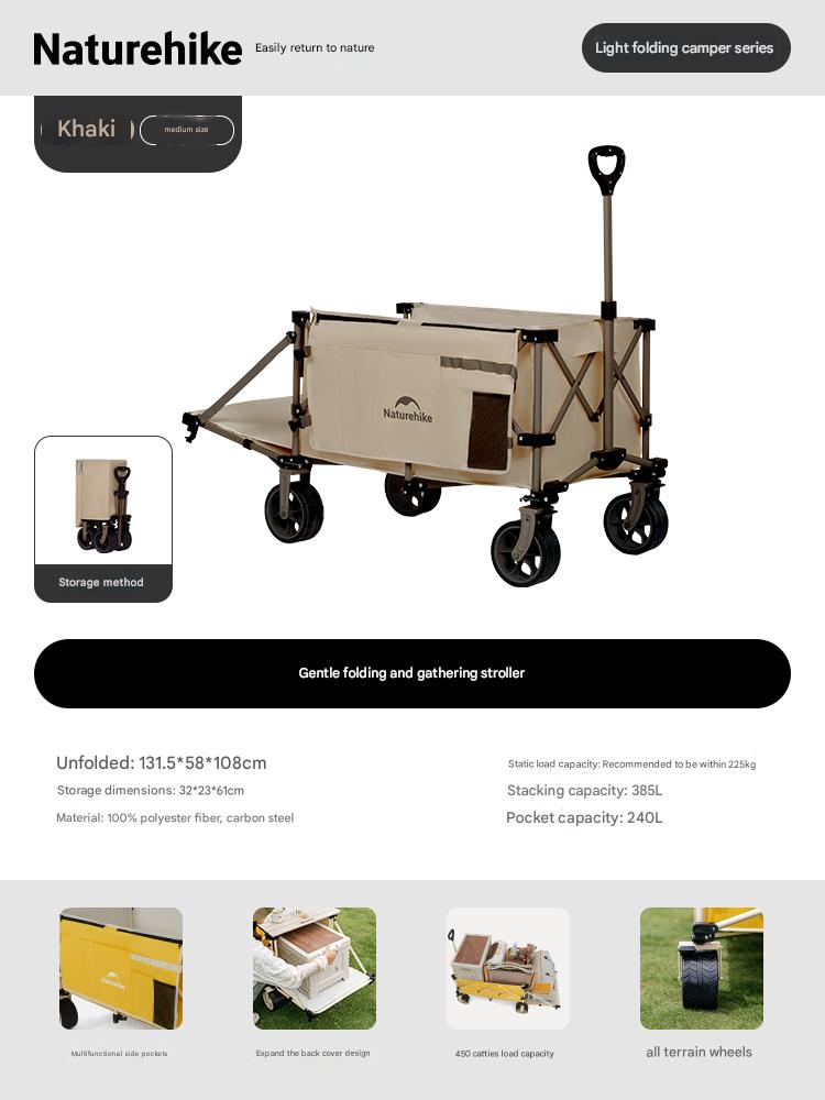 Naturehike RUBIK's CUBE PRO Camping Trolley Portable Foldable Outdoor Cart All Terrain Wheel Folding Wagon Up To 225kg Load 450L Capacity