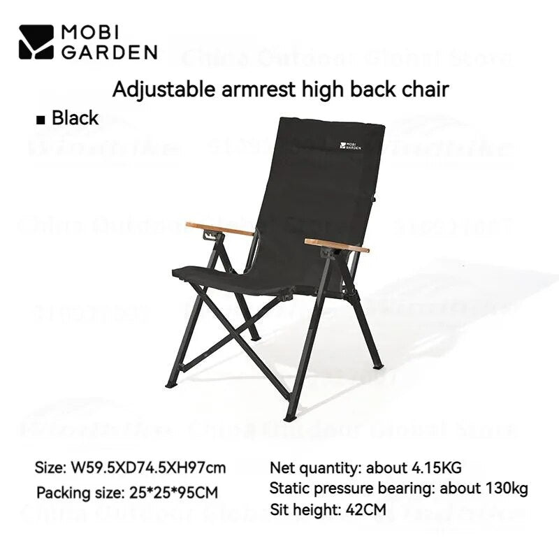 MOBI GARDEN Adjustable Folding Chair Portable Foldable Leisure Armchair High Recliner 4 Gear Adjustable Load Bearing: 130kg 600D Oxford Cloth