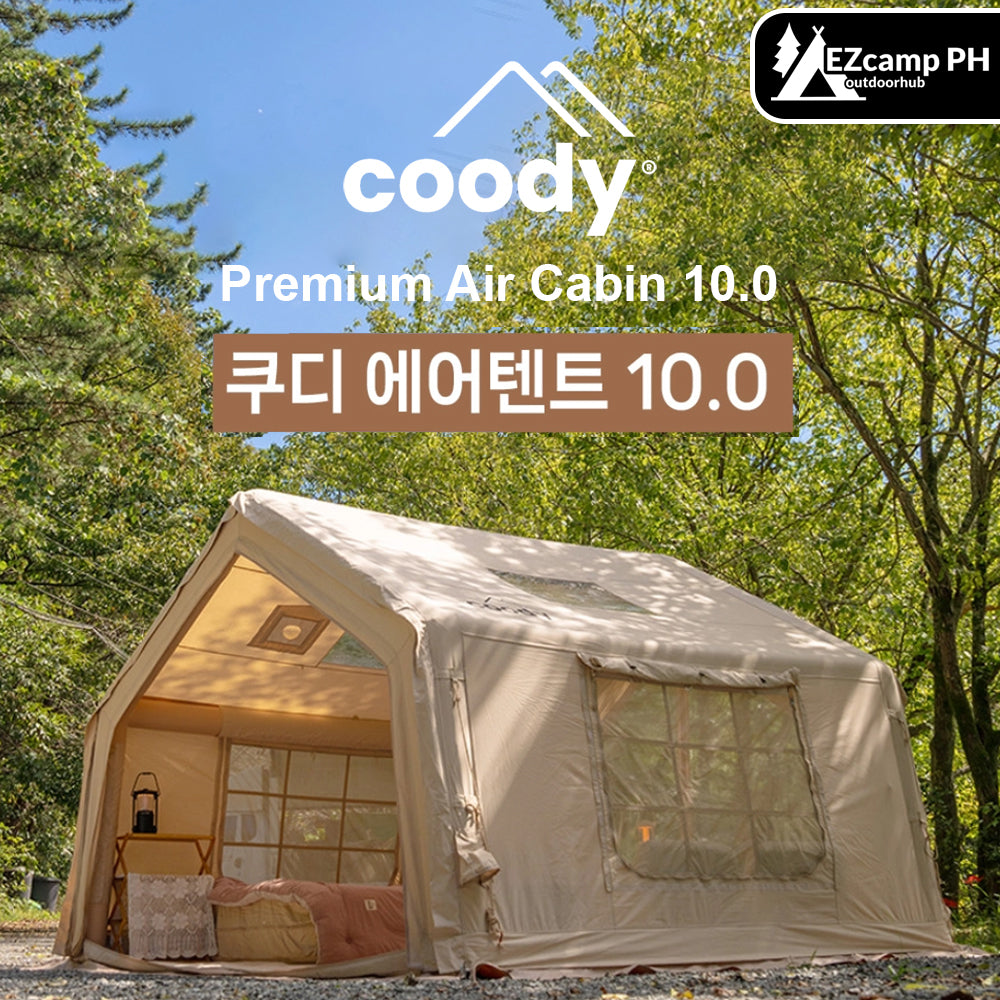Coody AIR Cabin 10.0 Premium 4-6 Persons Inflatable Tent Blended Cotton PVC Air Pole Black Vinyl Coated Rain Cover Sunscreen 4 Season Rainproof Ridge Tent