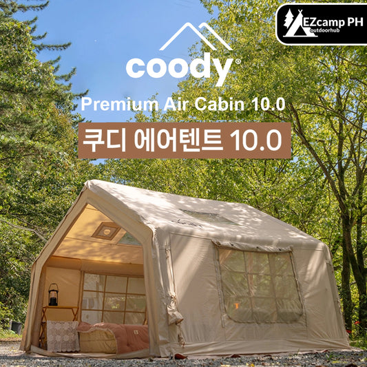 Coody AIR Cabin 10.0 Premium 4-6 Persons Inflatable Tent Blended Cotton PVC Air Pole Black Vinyl Coated Rain Cover Sunscreen 4 Season Rainproof Ridge Tent