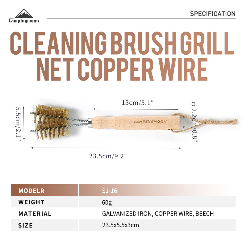 Campingmoon SJ-16 Copper Brush Grill Net Cleaning Tool Outdoor Camping Charcoal BBQ Grill Mesh Heavy Duty Cleaner Camping Moon