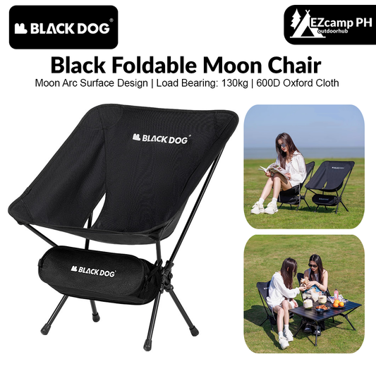 BLACKDOG Black Foldable Moon Chair Portable Ultralight Folding Recliner Lounge Fishing Director's Chair Up to 130kg Aluminum Alloy Camping Outdoor Hiking Picnic Beach Travel Heavy Duty Original Black Dog