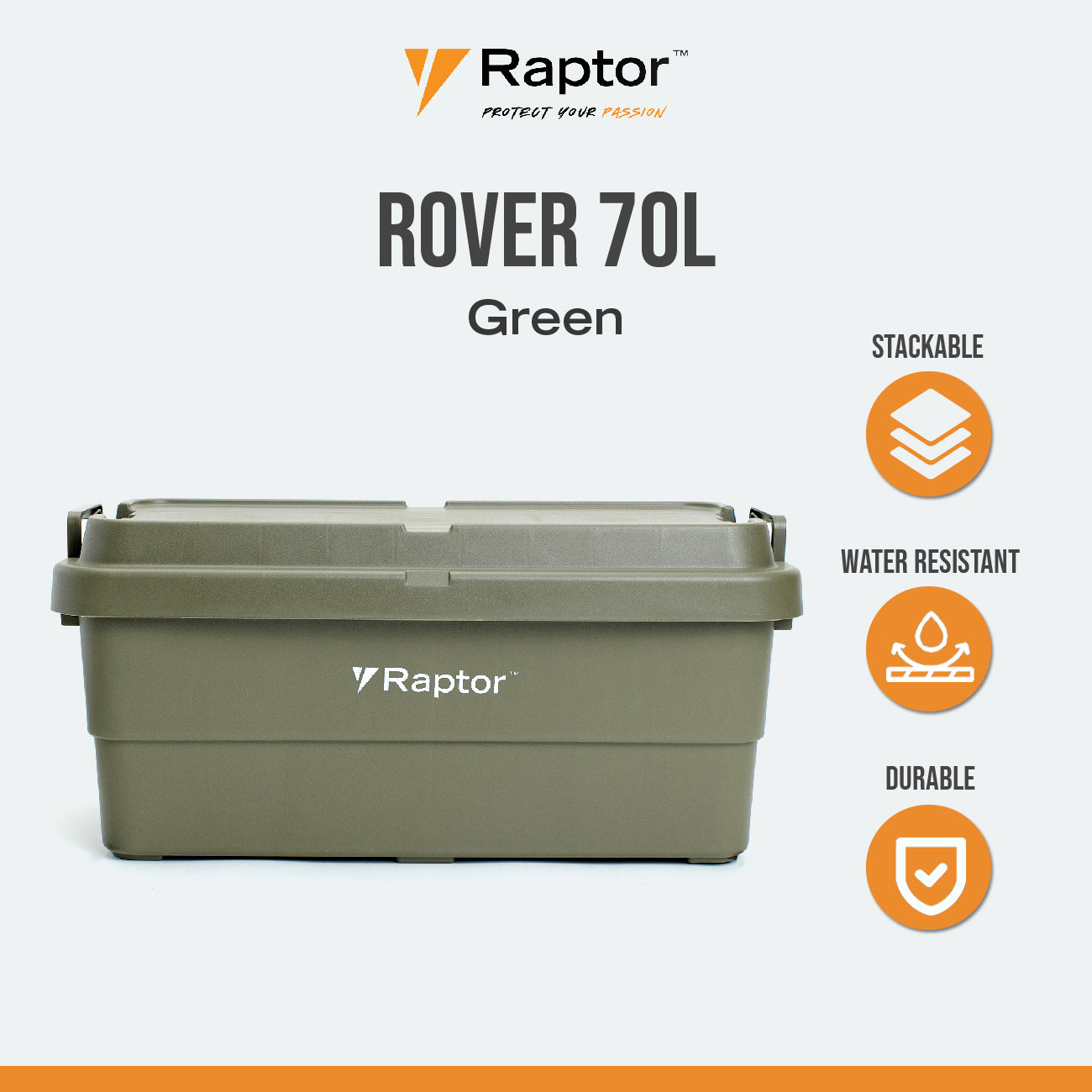 Raptor ROVER Series Storage Rig Box Multipurpose Organizer 30L 50L 70L Large Capacity Reinforced Grid Lid Stackable & Nesting Design Wood Tabletop