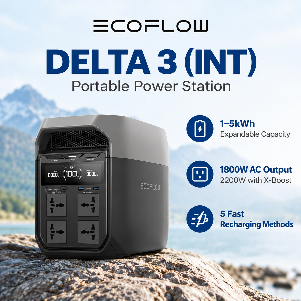 Ecoflow Delta 3 Power Station Portable Lightweight Home Battery Backup Charging 100% In 56 Minutes 1800W Up To 3600W With X-Boost Energy Storage