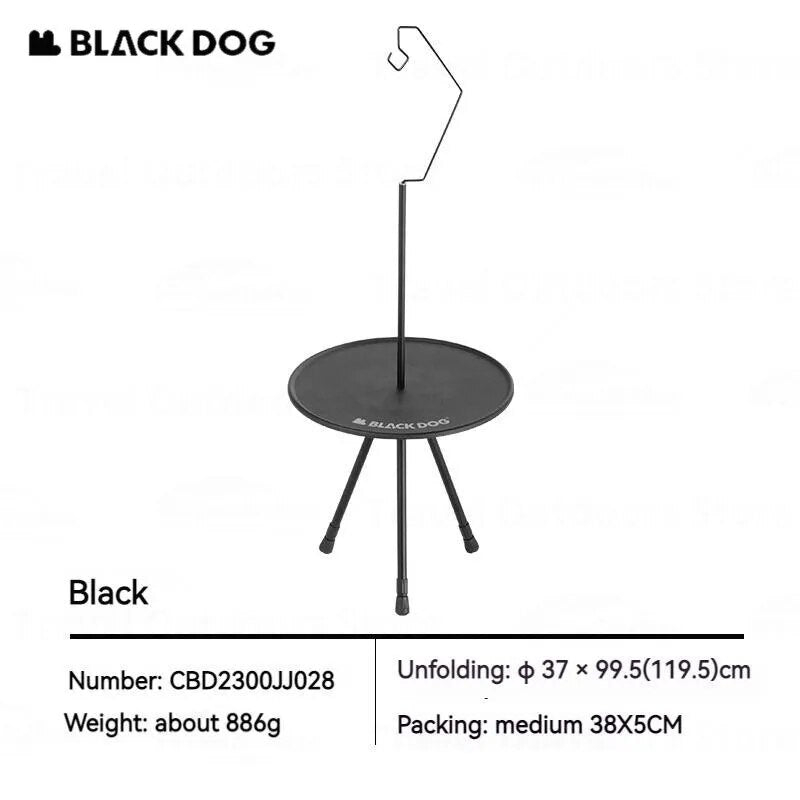 BLACKDOG by Naturehike Black Round Table Portable Aluminum Alloy Tea Coffee Table with Lamp Light Pole Post Stand Holder Portable Ultralight Adjustable Height Outdoor Camping Picnic Side Table Black Dog Nature Hike