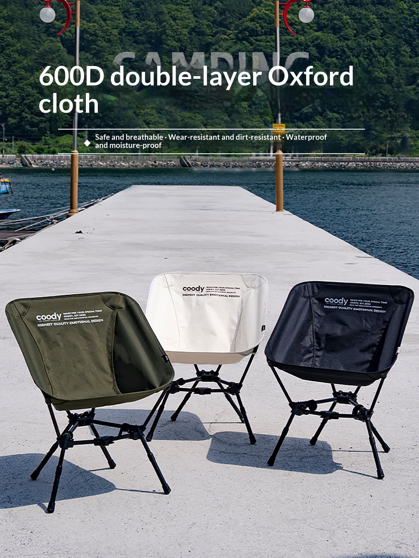 Coody Triangular Moon Chair Portable Ultralight Wide Seat Load Bearing Up To 120kg Max Triangular Bracket 600D Oxford Cloth With Storage Bag Outdoor