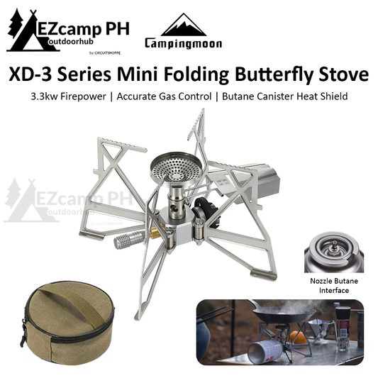 CAMPINGMOON Mini Folding Butterfly Stove 3.3kw Firepower Butane Gas Camping Hiking Ultralight Foldable Portable Burner XD-3F XD-3-NE Rocket Stove