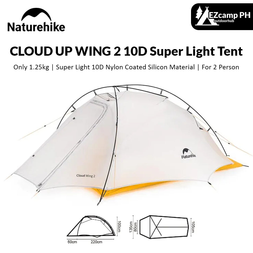 Naturehike CLOUD UP WING 2 10D Super Light Hiking Backpacking Tent for 1 to 2 Person Waterproof Windproof Ultralight 1.25kg Outdoor Camping 4 Season Tent 7 Series Aluminum Alloy Nylon Coated Silicon Nature Hike