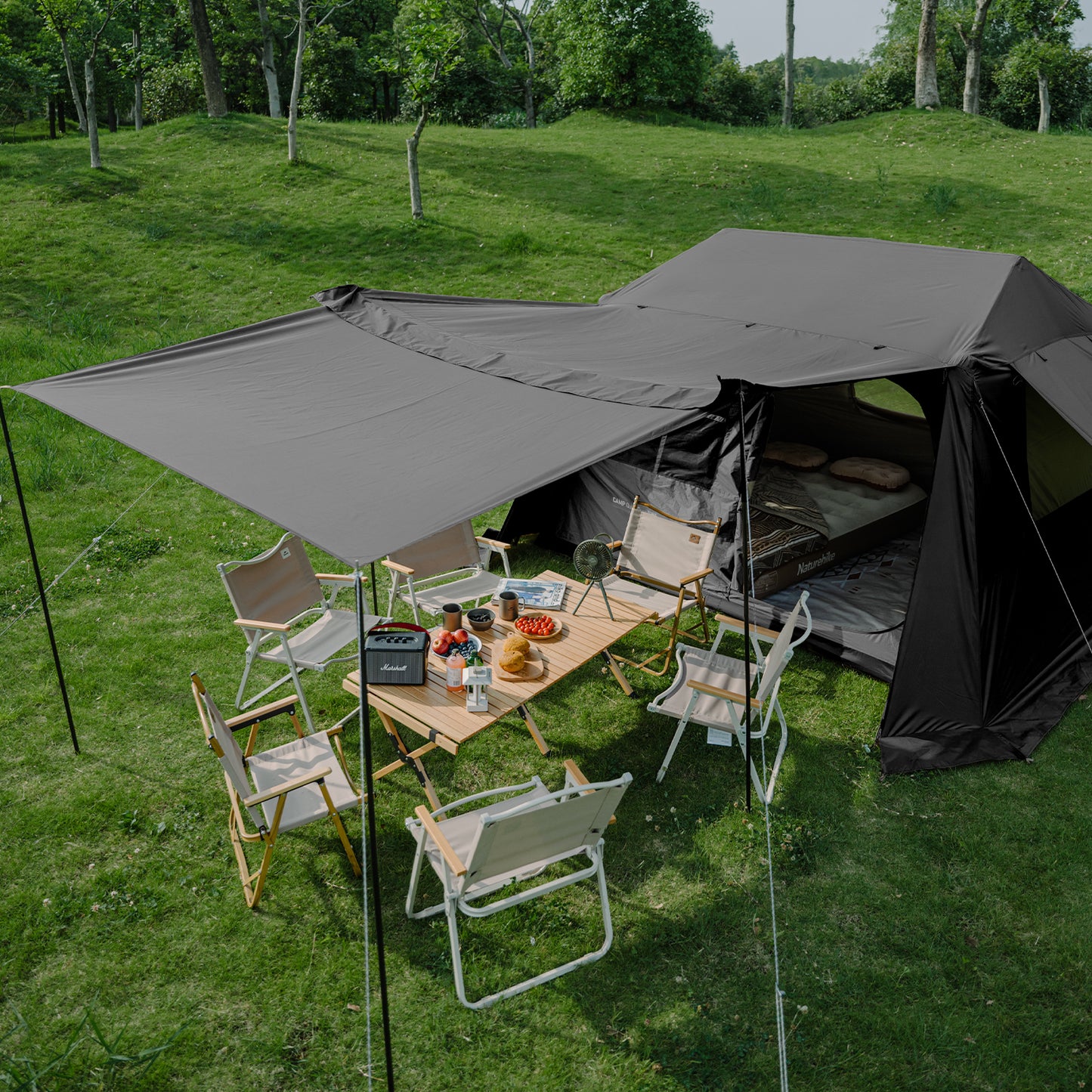 Naturehike VILLAGE 6.0 Black Edition Ridge Tent 2-4 Person Cabin Style Automatic Tent 2026 Gen 2 Spacious Space 210D Oxford Cloth Outdoor Camping