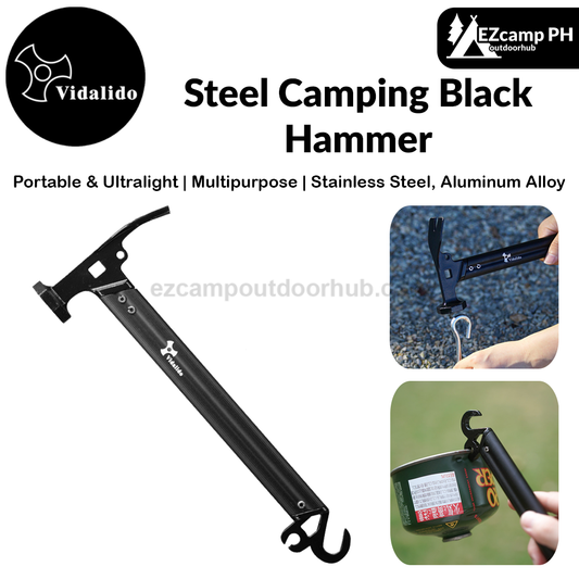 Vidalido Steel Camping Black Hammer Portable Ultralight Multipurpose Outdoor Camping Tool Equipment Peg Stakes Ground Nail Hammer Heavy Duty