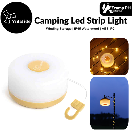 Vidalido Camping Led Strip Light Portable Lightweight Retractable Rechargeable Outdoor Waterproof String Atmosphere Ambient Lighting 8M 1800mAh USB Type C Charging Battery