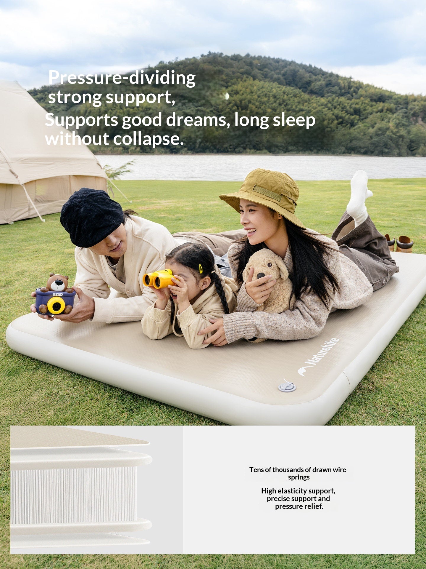 Naturehike FEATHER Series Air Inflatable Bed Foam Topped Padded 10CM Thick Sleeping Pad Optional Electric Or Manual Air Pump Unlimited Splicing Outdoor