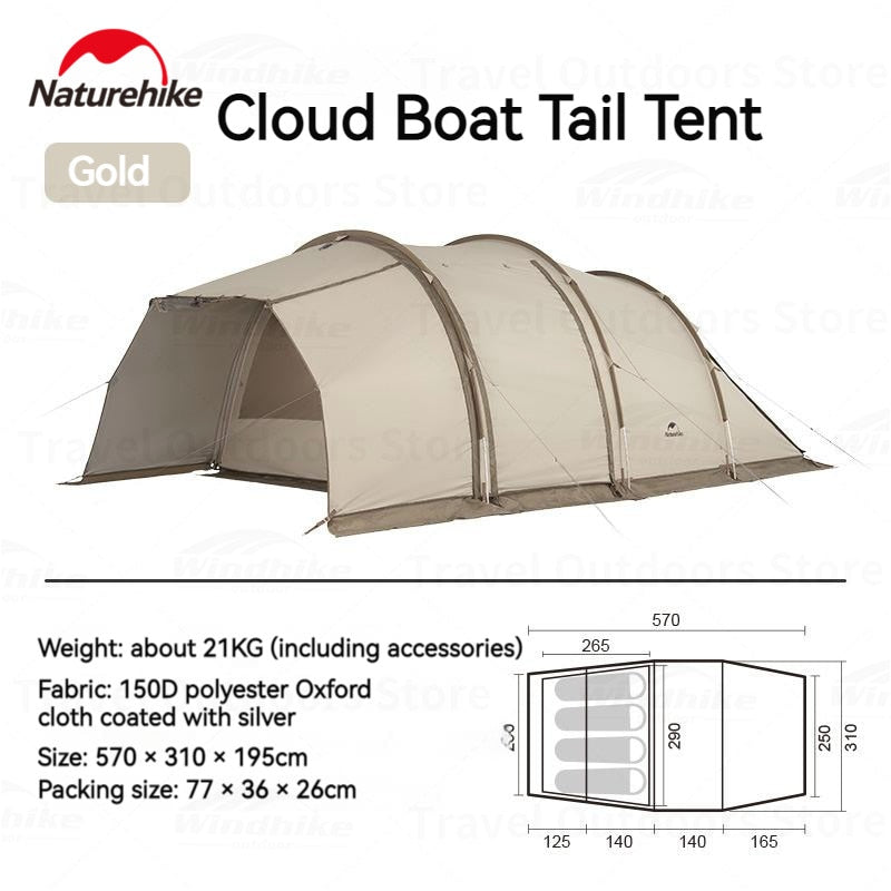 [Pre-Order] Naturehike CLOUD VESSEL Series Car Tail Tunnel Type Camping Tent for up to 4 Person Large 1 Bedroom 1 Living Room Multiple Setting Outdoor Shelter 150D Oxford Waterproof Premium Family Group Car Back Rear Tent Nature Hike