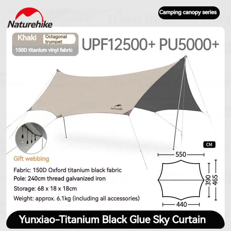 Naturehike CLOUDY Canopy Tarp Tent Awning Sunshade Titanium Vinyl Black Coated Large 35m² Shade Area for up to 18 Person Waterproof PU5000mm Windproof 4 Size Outdoor Camping Shelter Nature Hike YUNXIA Glacier Cloud Moraine