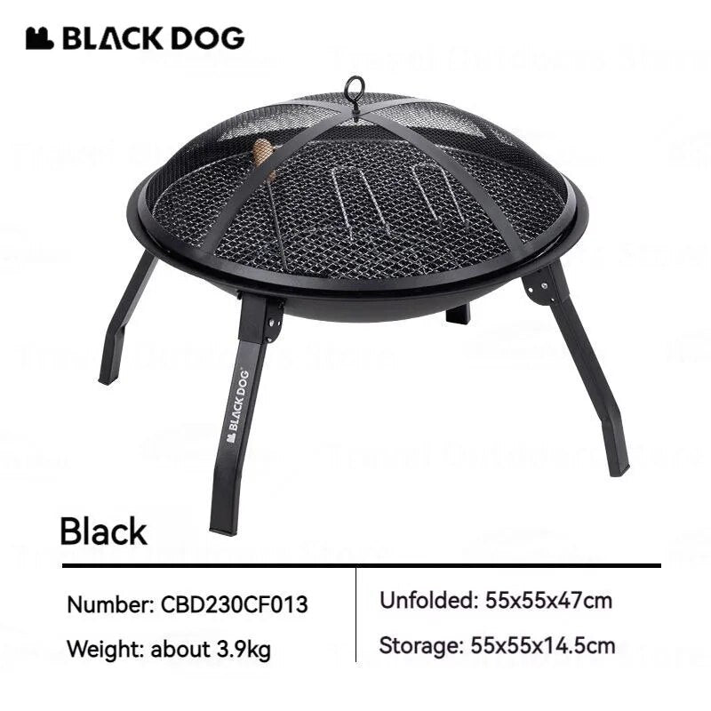 BLACKDOG by Naturehike FIRE PIT Barbecue Heating Charcoal Grill Stove Burner Camping Cooking Tea Coffees Iron BBQ Stove Home Outdoor Fire With Flameproof Netting Black Dog Nature Hike