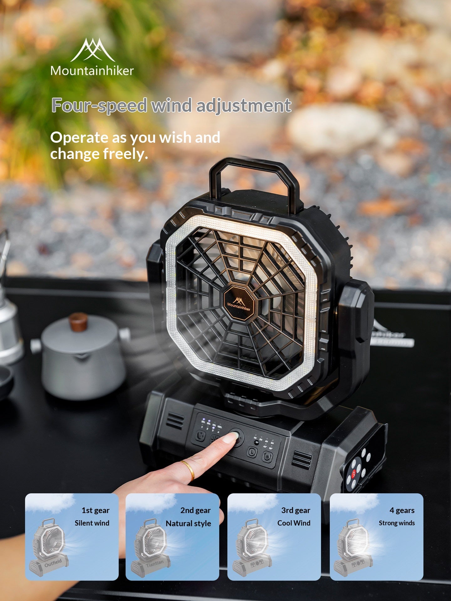Mountainhiker Cybertron Fan v3 Portable Multipurpose Oscillating Fan Outdoor Camping 20000mAh Battery USB C Charging With Lamp Light Rugged With Wireless Remote Charging About 4-6 Hours ABS PC