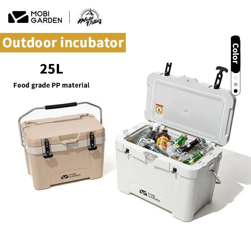 Mobi Garden GLACIER Rotomolded Cooler Storage Box 25L Outdoor Camping Food Drink Ice Chest Cold Hot Container Cold up to 84H Heavy Duty Long Lasting Food Grade PU PP Material Black Khaki Beige Mobigarden