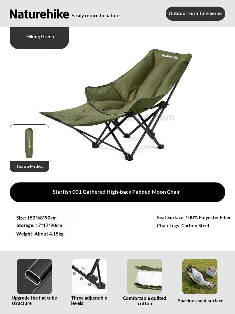 Naturehike SEA STAR 001 Reclining Chair High Back Moon Chair 3 Adjustable Level Cotton Filled Foam Padded Relax 150kg Max Load Outdoor Camping