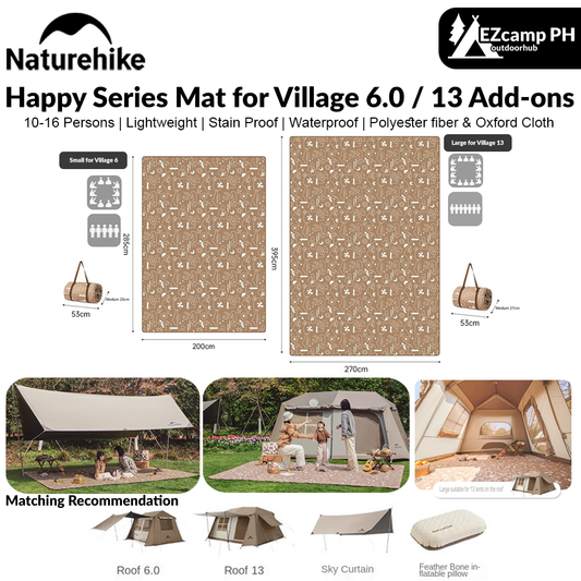 Naturehike Happy Series Mat for Village 6.0 / 13 Add-ons for VILLAGE 6.0 & 13 Tent Interior Moisture Proof Waterproof Wear Resistant Anti-oil Stain Mattress Highly Durable Lightweight Add-on Accessories Hiking Camping Outing Original Nature Hike