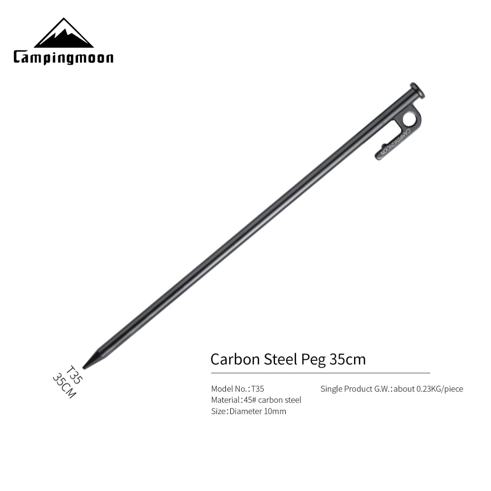 CAMPINGMOON T Series Black Carbon Steel Camping Tent Wind Rope Peg Stakes Ground Nail Pegs Heavy Duty 15 20 25 30 35 40 cm Camping Moon 1pc Per Order