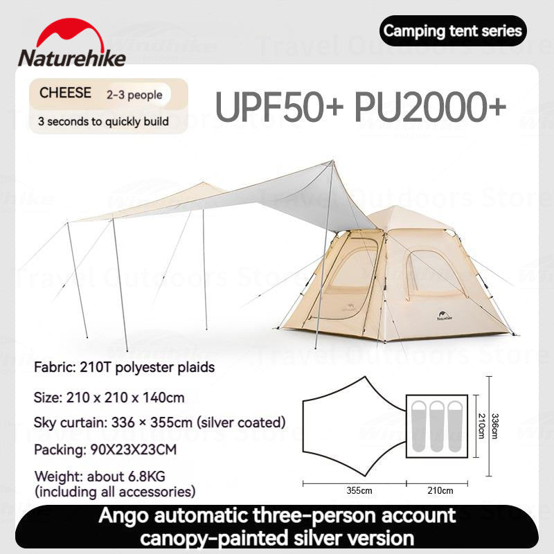 Naturehike ANGO Fast Automatic Tent Detachable Canopy Awning Tarp For 1 to 3 Persons Quick Open Camping Tent Sunshade Tarp All-In-One Pop Up Family For Outdoor Beach Garden Hiking Nature hike