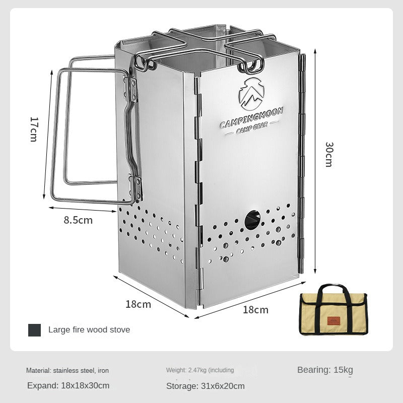 Campingmoon MT-19 Large Folding Firewood Stove Portable Fire Starter Charcoal Burner Grill Stove with Storage Bag Outdoor Tool Equipment MT-19-W