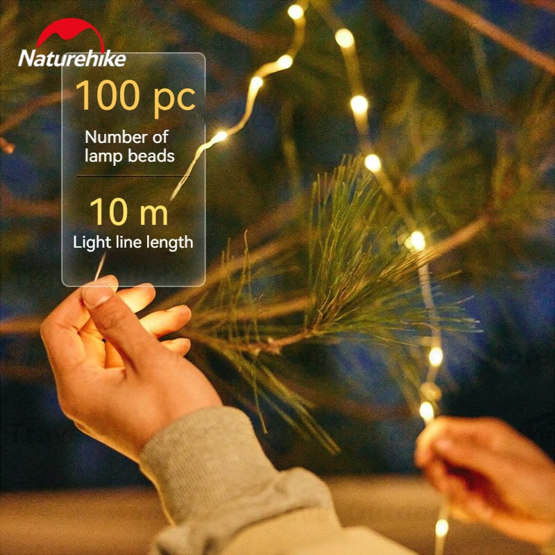 Naturehike String LED Lights 100 Mini Lamp Beads in 10m Wire Length 3 AA Battery IP44 Waterproof Outdoor Camping Atmosphere Ambient Lighting Strip Lantern with 8 Light Modes Control Nature Hike