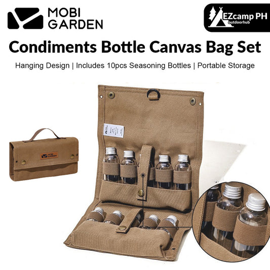 Mobi Garden Condiments Bottle Canvas Storage Bag Set Seasoning Portable Ultralight Outdoor Camping Picnic Kitchen Utensil Sauce 10pcs Mini Canister Container Hanging Convenient Mobigarden