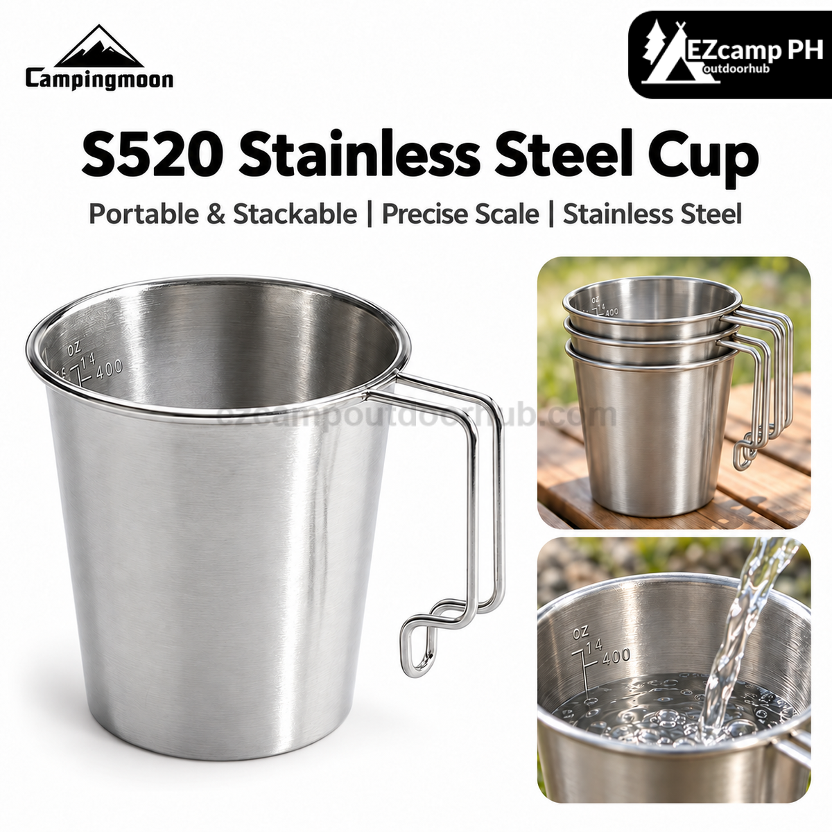Campingmoon S520 Stainless Steel Cup 500ml Hanging Handle Hot Cold Coffee Tea Sierra Camping Mug