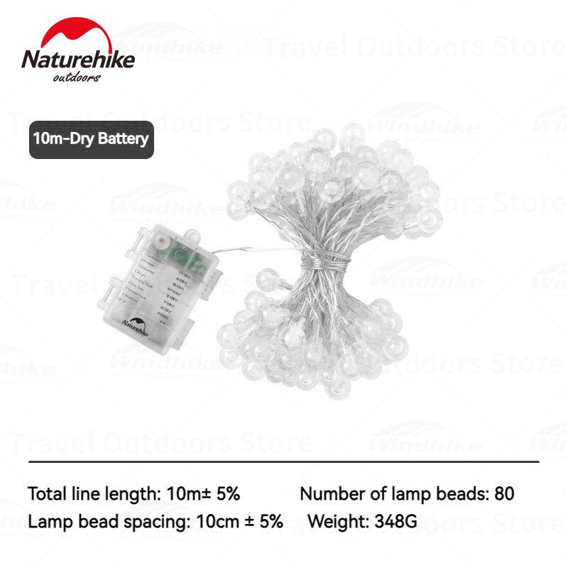 Naturehike 3m / 10m Outdoor String Lamp Bead Atmosphere Ambient LED Lighting IPX4 Waterproof 8 Light Modes AA Battery Strip Camping Tent Lantern