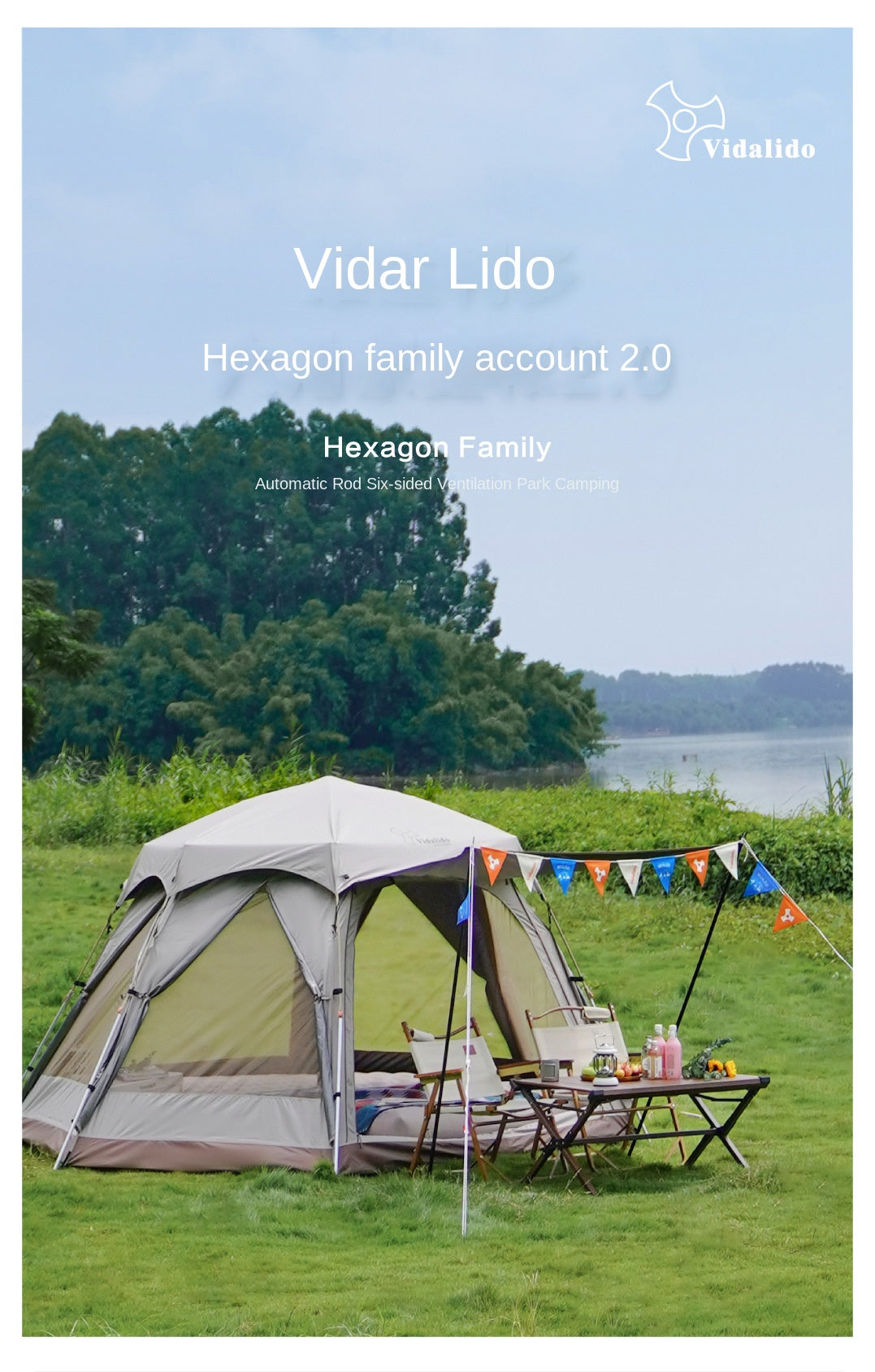 Vidalido Hexagonal Automatic Family Dome Style Tent Portable Lightweight Folding for 4-6 Person Leisure Quick Opening Sunshade Dome Shelter Tent