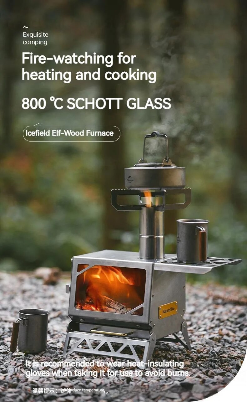 Naturehike ICEFIELD ELF Fire Wood Stove Outdoor Camping Heating Cooking Burner Tent Firewood Heater Boiling Water 4kg Ultralight Stainless Steel 430 Portable Nature Hike