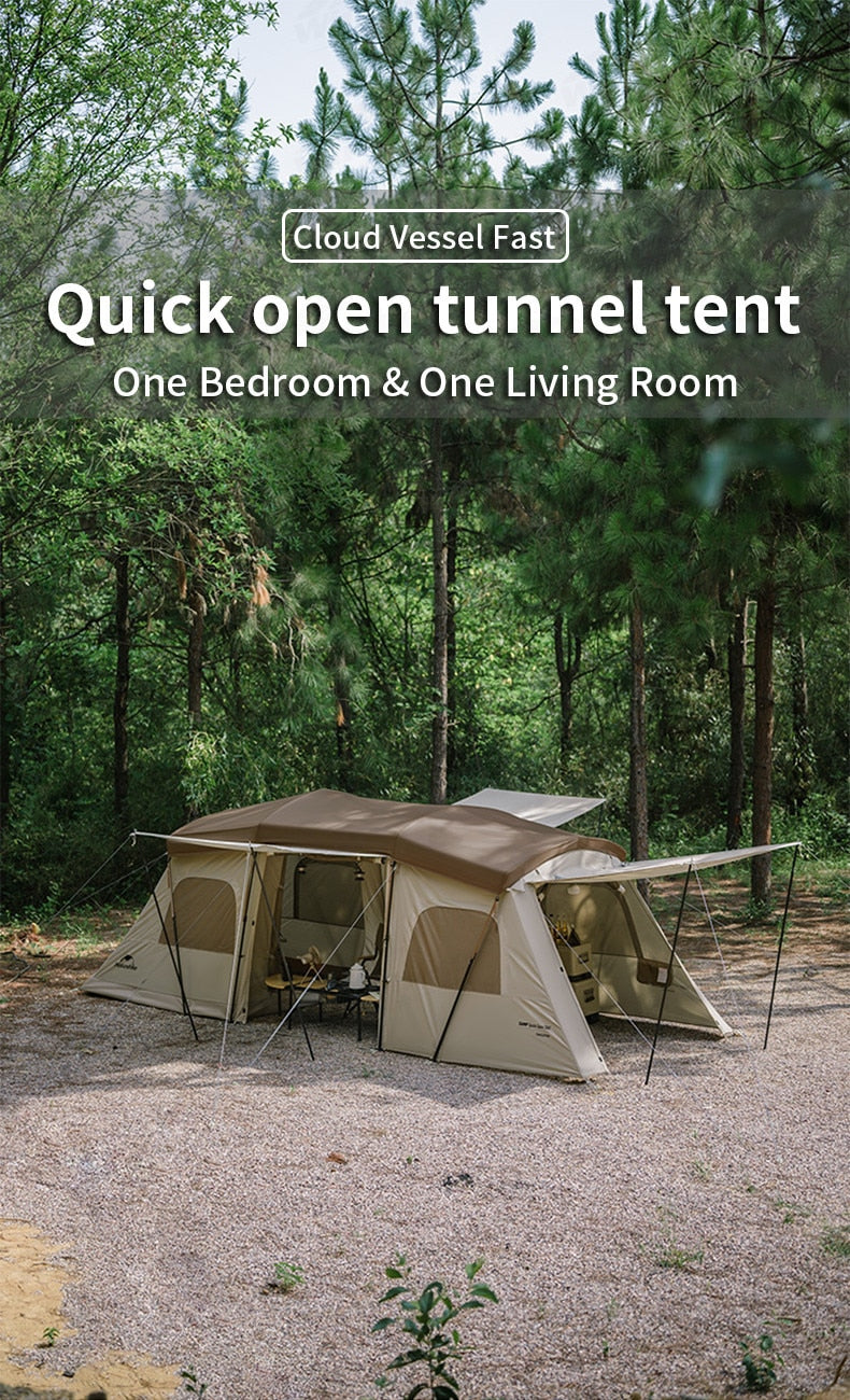 [Pre-Order] Naturehike CLOUD VESSEL Series Quick Build Pole 4 Person One Bedroom One Living Room Tunnel Style Camping Tent Fast Folding Automatic Open Poles 4 Season Silver Coated Outdoor Tent Nature Hike