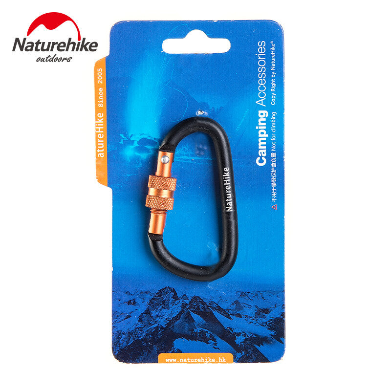 Naturehike 6cm D Type Carabiner Safety Hook Buckle with Lock Camping Tent Hanging Accessories 40kg Load Ultralight Hiking Key Chain Multi-Functional