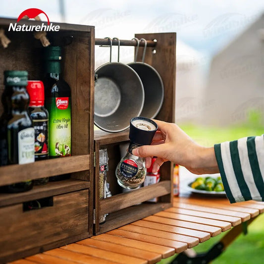 Naturehike Condiments Split Multi-Layer Storage Box Portable Folding Hemp Rope Belt Seasoning Sauce Solid Wood Cabinet Container Tissue Holder Utensil Hanging Case Outdoor Camping Picnic BBQ Cookware Wooden Box 2kg Nature Hike