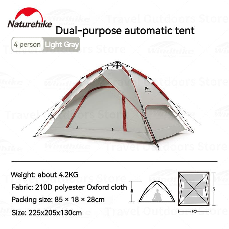 Naturehike Automatic Pop Up Camping Tent Fast Quick Build 3 and 4 Person Dome Style 210D Polyester Waterproof 3000mm Instant Auto Outdoor Shelter