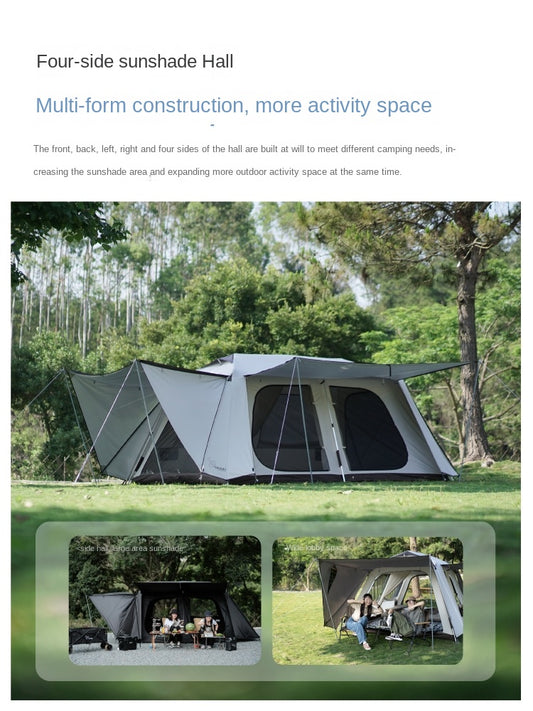 Vidalido VICORE Series Automatic Tent Villa Cabin Style for up to 4-8 Person Small Large Interior Space up to 11m² Waterproof Fast Build 2 Bedroom 2 Layer Black White Black Vinyl Glue Coated Tent