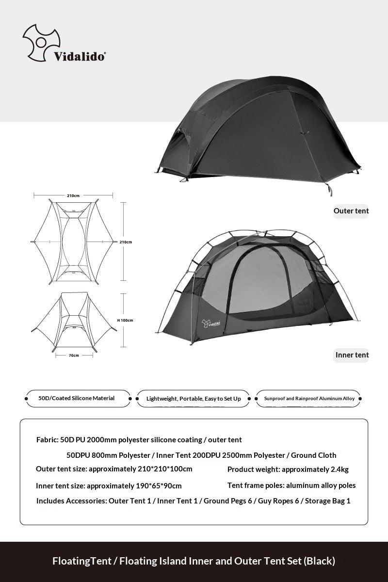 Vidalido Floating Island Bed Tent Double Layer Off The Ground Single Cot Bed Tent For 1 Person Waterproof Mosquito Repellent Field Folding Bed Outdoor